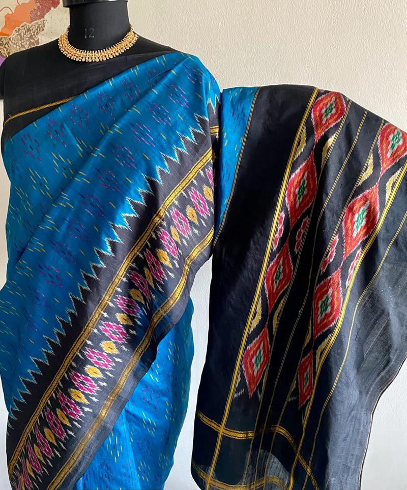 AMALA- CAPTIVATING POCHAMPALLY SAREE IN BLUE WITH IKKAT WEAVES