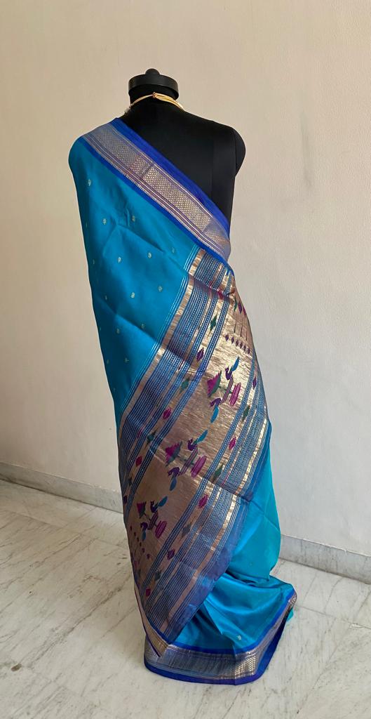 SMITA - Greenish Blue Paithani Silk Saree of Timeless Elegance