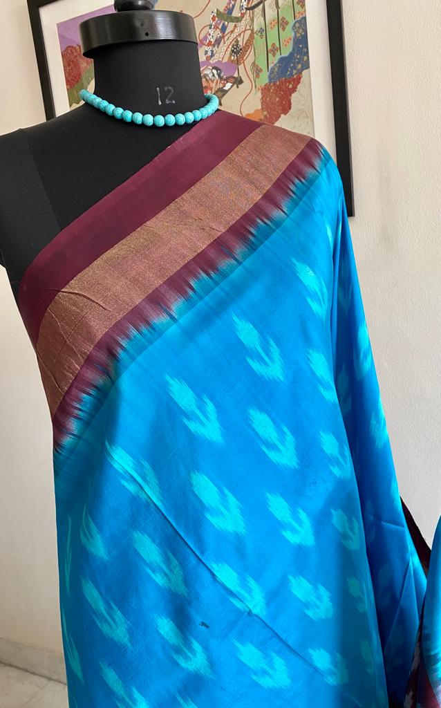 ANUSHREE- TIMELESS ELEGANCE UNVIELED, MESMERIZING BLUE POCHAMPALLY SILK SAREE