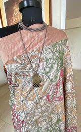 BIJOYA- EXQUISITE CREAM KANTHA TUSSAR SILK SAREE WITH UNIQUE EMBROIDERY AND PATLI DETAILING