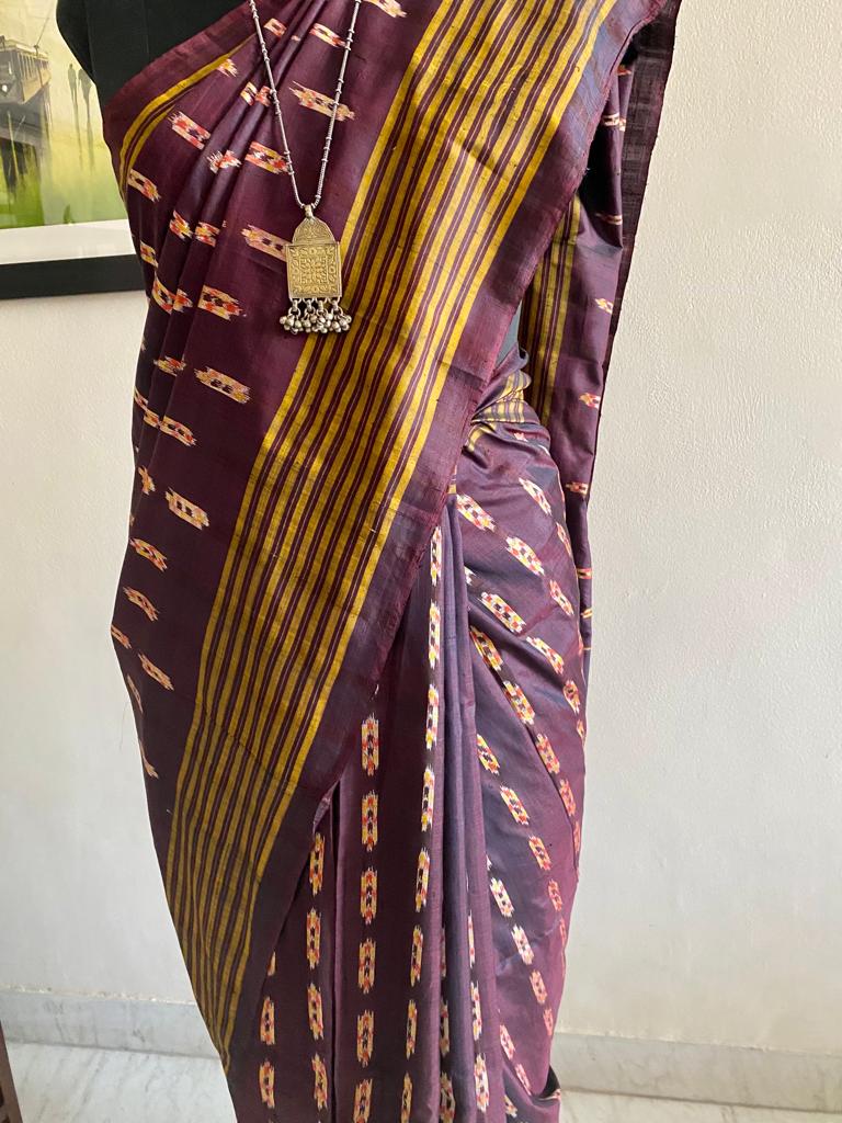 KASHVI- A SINGLE IKKAT PURPLE SILK WITH SMALL MOTIFS ALL OVER THE BODY