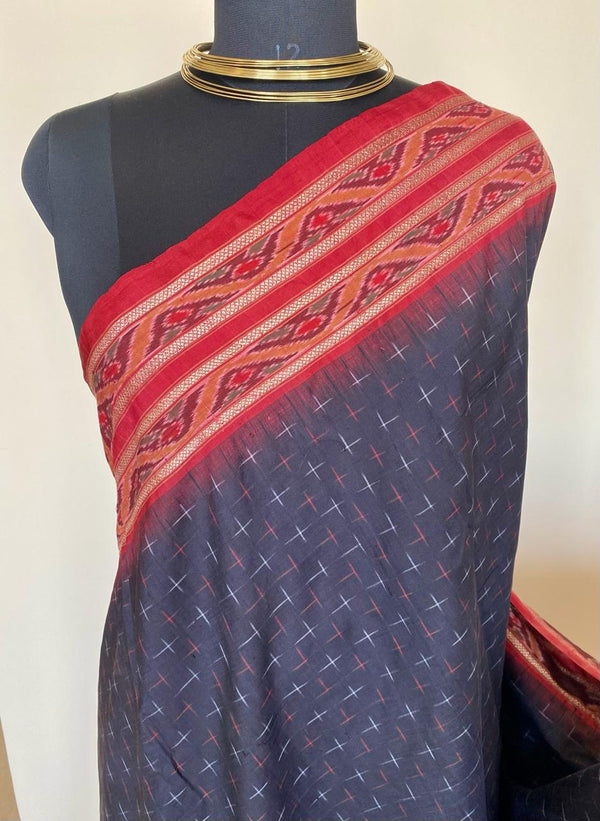 NIDHISHA- TIMELESS BLACK IKKAT SILK, ZARI BORDERS, CURVILINEAR ELEGANCE, STATEMENT SAREE