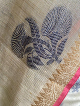 BAMINI- A BEAUTIFUL OFFWHITE CHANDERI WITH BLACK FLORAL BANARASI WEAVE MOTIFS AND ZARI BORDER