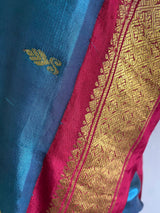 BHANUMATI- A BEAUTIFUL GREYISH BLUE AND RED SINGLE SIDE BORDER PURE KORVAI KANJIVARAM