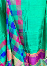 CHAMANTHI- A BEAUTIFUL, PURE SILK SAREE THAT IS HALF GREEN AND HALF CHECKS