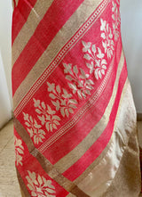 RITHWIKA- LIGHTWEIGHT TUSSAR SILK SAREE WITH RED AND GOLD MOTIFS