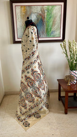 SWESHTI- CREAM TUSSAR KANTHA WITH FLORAL MOTIFS AND ELABORATE AANCHAL