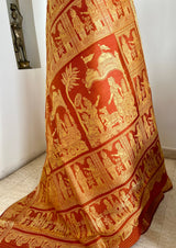 SRESHA - RUST BALUCHARI SILK WITH MYTHOLOGICAL AANCHAL