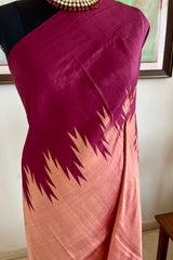 KAMAKSHI - PEACH ARNI SILK WITH COFFEE MAROON AANCHAL