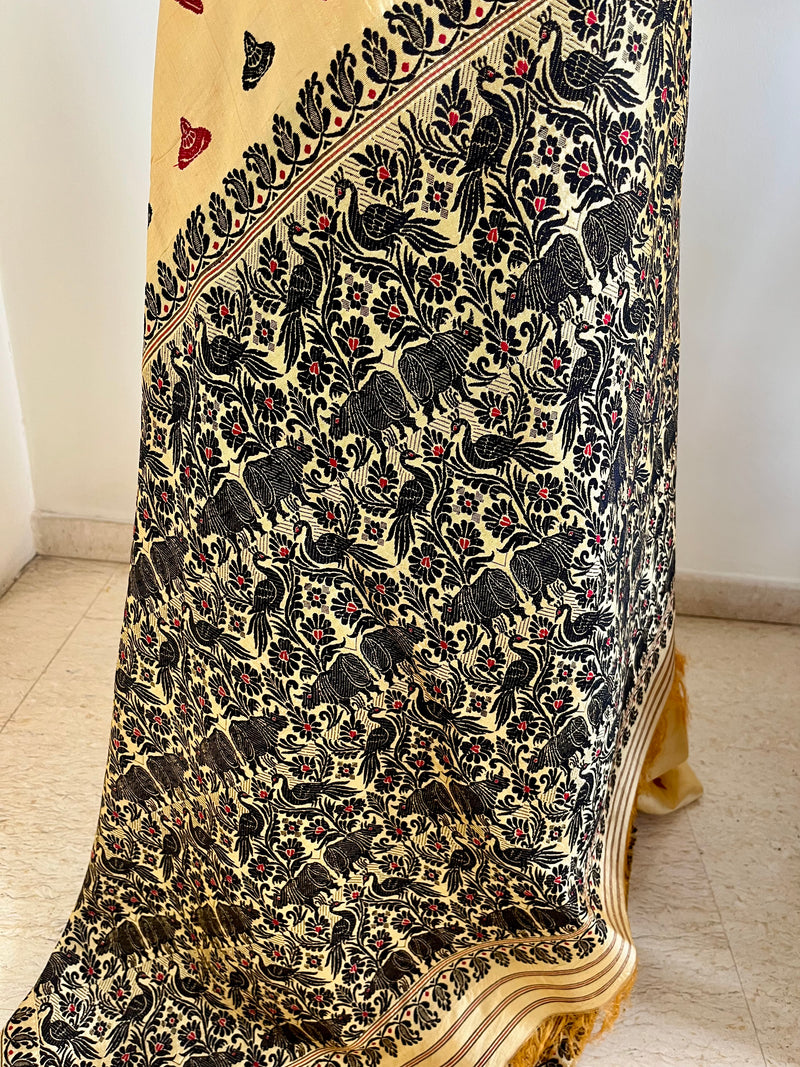 HIMADRI- UNIQUE ASSAMESE SILK WITH JAAPI, RHINO AND PEACOCK MOTIFS