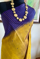 ISHARA – GOLDEN OCHRE KANJIVARAM WITH PURPLE BORDER, DUAL AANCHAL
