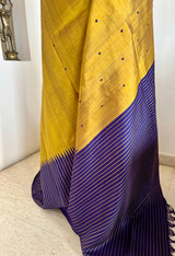 ISHARA – GOLDEN OCHRE KANJIVARAM WITH PURPLE BORDER, DUAL AANCHAL