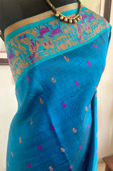 VIYANA - BLUE KANJIVARAM SILK SAREE WITH NARRATIVE MOTIFS
