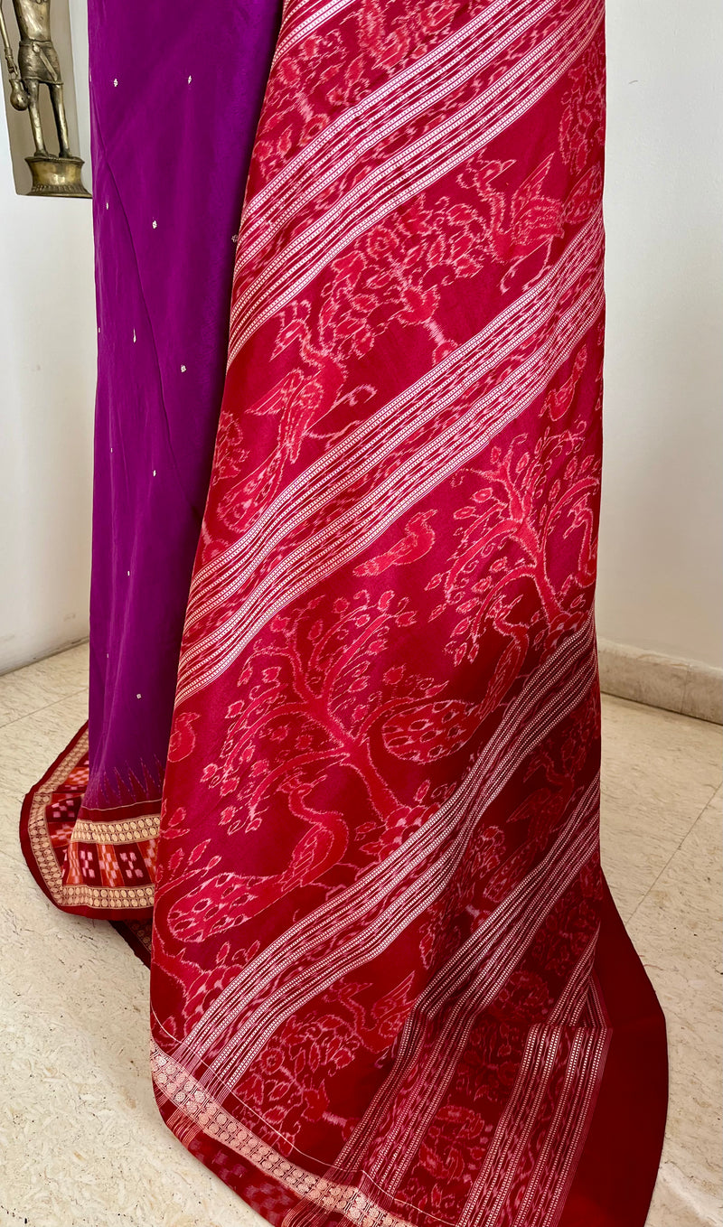 SUVADARSHINI- MAGENTA SAMBALPURI SILK SAREE WITH PASAPALLI AND BANDHA