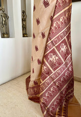JHILMIL- EXQUISITE BALUCHARI SILK IN PEACH AND COFFEE HUES
