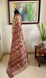 JHILMIL- EXQUISITE BALUCHARI SILK IN PEACH AND COFFEE HUES
