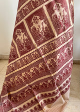 JHILMIL- EXQUISITE BALUCHARI SILK IN PEACH AND COFFEE HUES