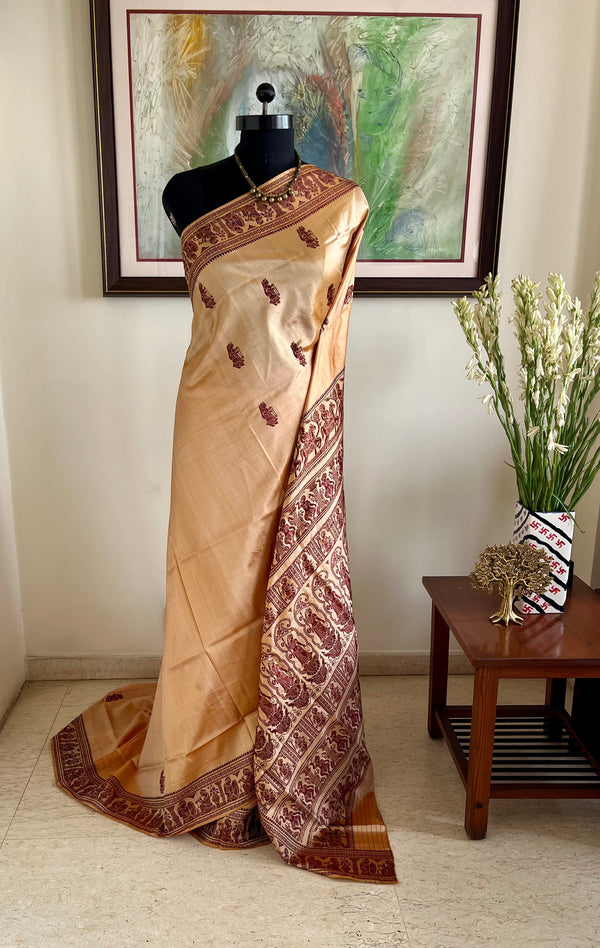SHONAYA-LIGHTWEIGHT BALUCHARI SAREE WOVEN WITH HORSES, DANCERS, AND LEGENDS