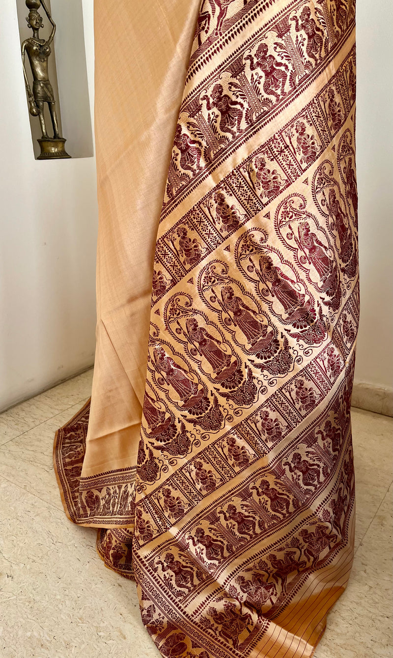 SHONAYA-LIGHTWEIGHT BALUCHARI SAREE WOVEN WITH HORSES, DANCERS, AND LEGENDS