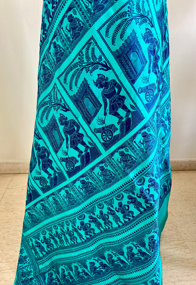 IPSA- UNIQUE BLUE BALUCHARI SILK SAREE WITH INTRICATE MOTIFS