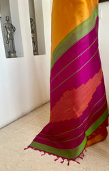 VINODHA - MUSTARD KANJIVARAM SILK SAREE WITH TEMPLE MOTIFS