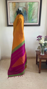 VINODHA - MUSTARD KANJIVARAM SILK SAREE WITH TEMPLE MOTIFS