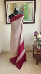 VIDYOTTAMA - BEIGE RED KATTAM KANJIVARAM SILK SAREE WITH CHECKS