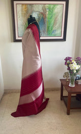 VIDYOTTAMA - BEIGE RED KATTAM KANJIVARAM SILK SAREE WITH CHECKS