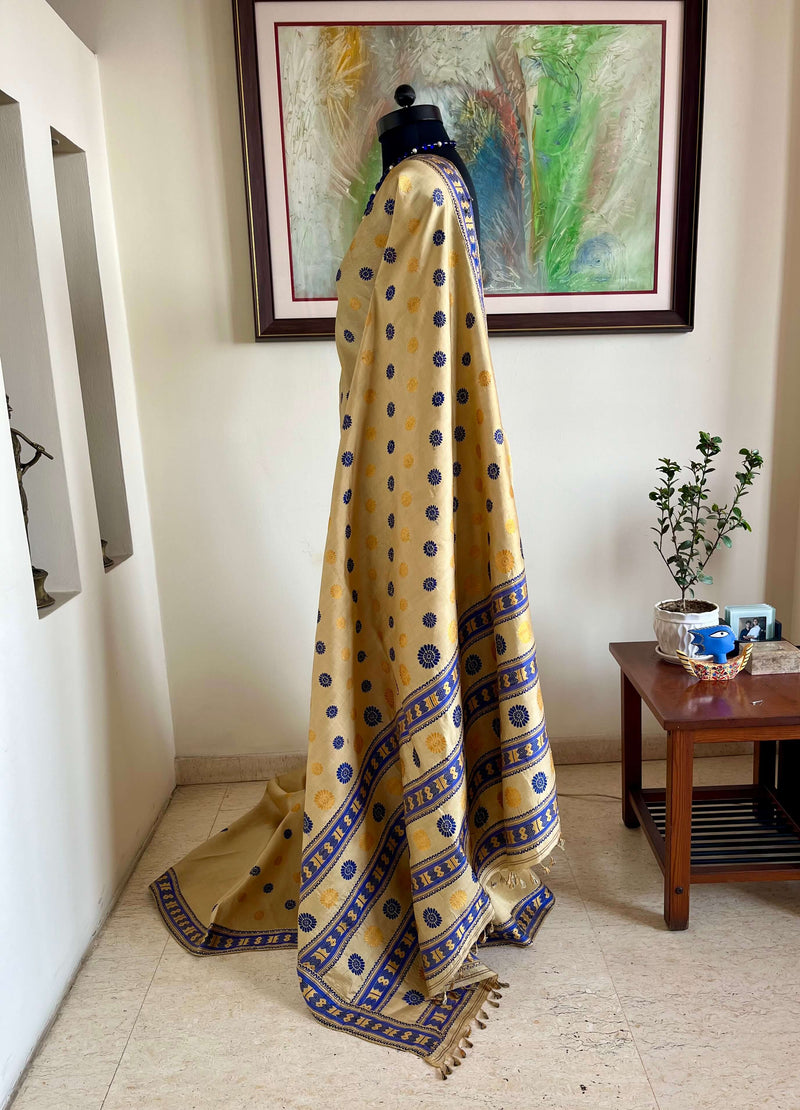 BANHI - ASSAM SILK WITH FLORAL AND CHEVRON MOTIFS