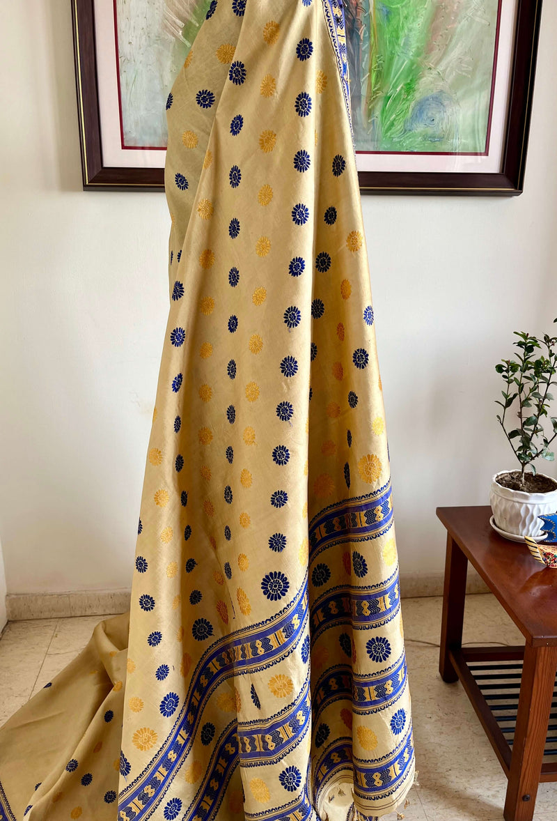 BANHI - ASSAM SILK WITH FLORAL AND CHEVRON MOTIFS