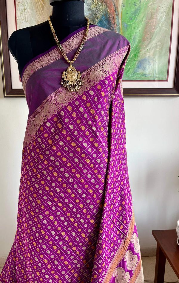 JEEVIKA-HAZAAR BOOTA SILK COTTON KANCHIPURAM IN MAGENTA PURPLE