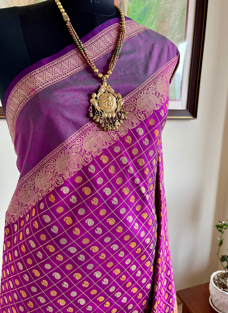 JEEVIKA-HAZAAR BOOTA SILK COTTON KANCHIPURAM IN MAGENTA PURPLE