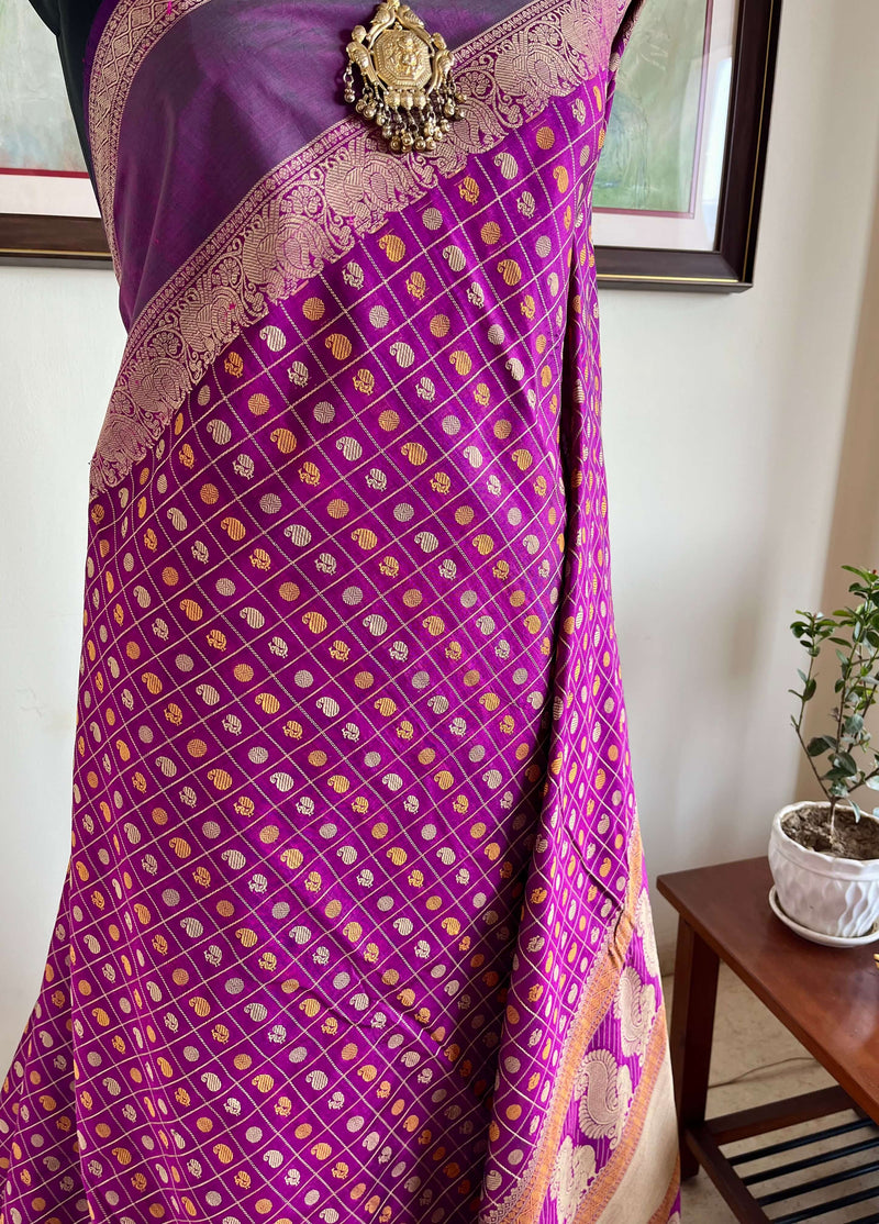 JEEVIKA-HAZAAR BOOTA SILK COTTON KANCHIPURAM IN MAGENTA PURPLE