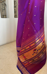 RISHVITHA- MAGENTA PURPLE PAITHANI WITH NARALI BORDER AND MOR KUNDA AANCHAL