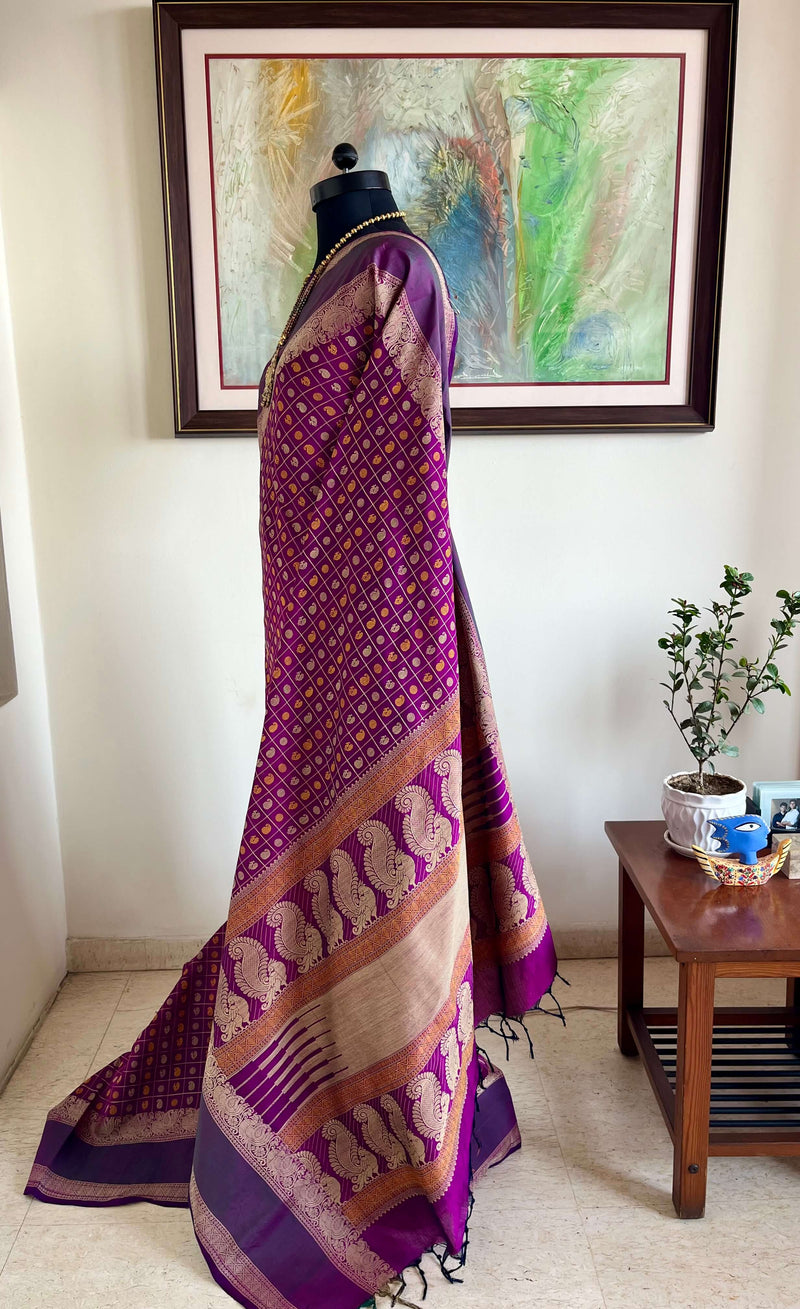 JEEVIKA-HAZAAR BOOTA SILK COTTON KANCHIPURAM IN MAGENTA PURPLE