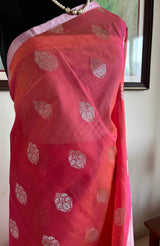 ZIYA – EXQUISITE DARK CORAL BANARASI SILK COTTON WITH SILVER ZARI