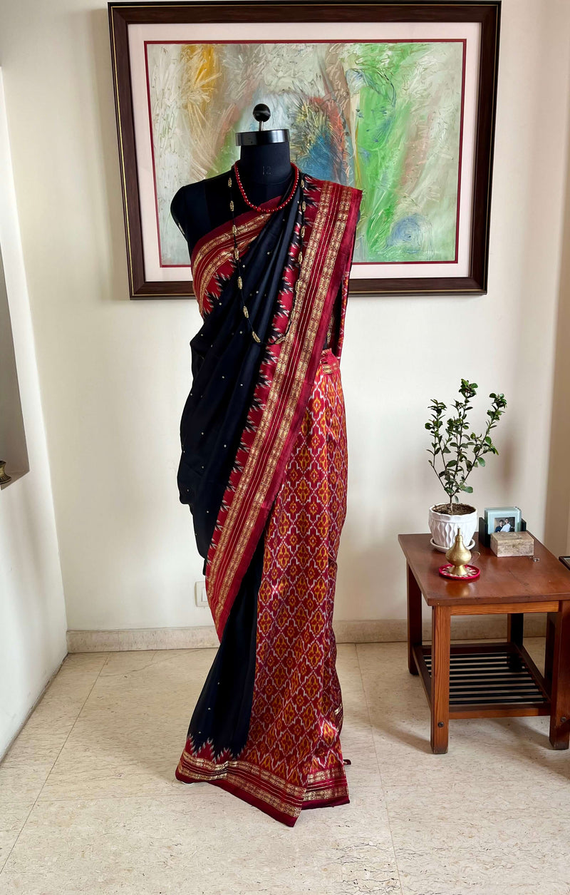 PADMAA- BLACK AND MAROON PATLI POCHAMPALLY WITH ZARI BORDER