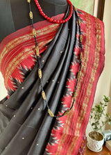 PADMAA- BLACK AND MAROON PATLI POCHAMPALLY WITH ZARI BORDER