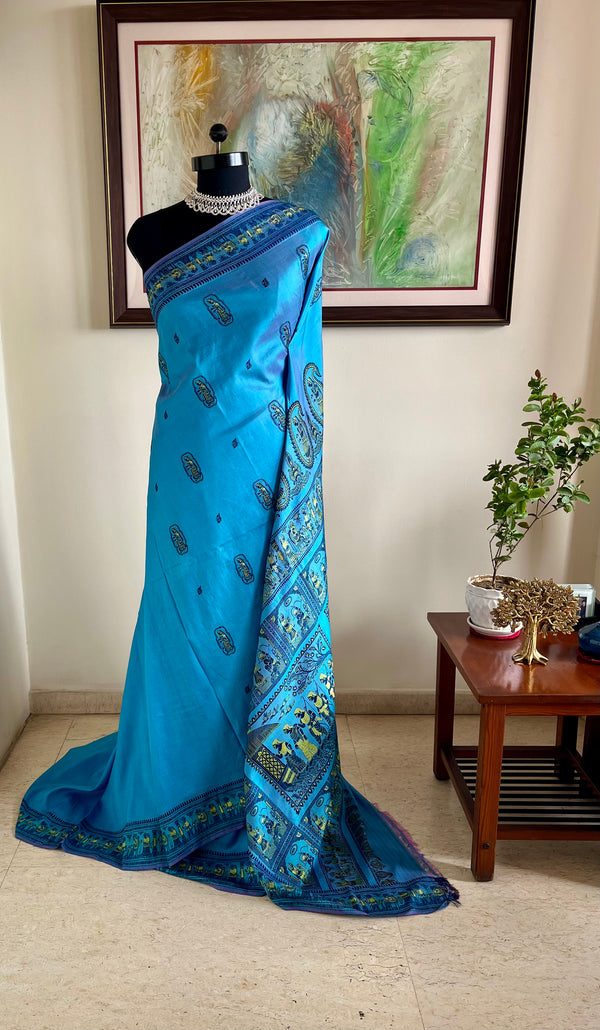 LALONI – BLUE BALUCHARI WITH DRAUPADI SWAYAMVAR MOTIFS AND AANCHAL