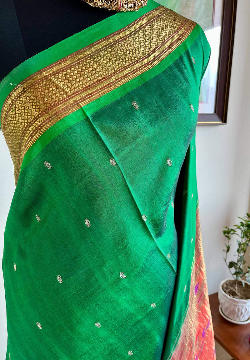 PRANALI - SOOTHING GREEN PAITHANI WITH NARALI BORDER AND AANCHAL