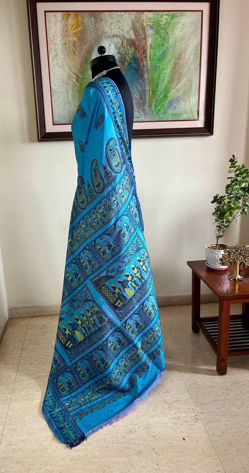 LALONI – BLUE BALUCHARI WITH DRAUPADI SWAYAMVAR MOTIFS AND AANCHAL