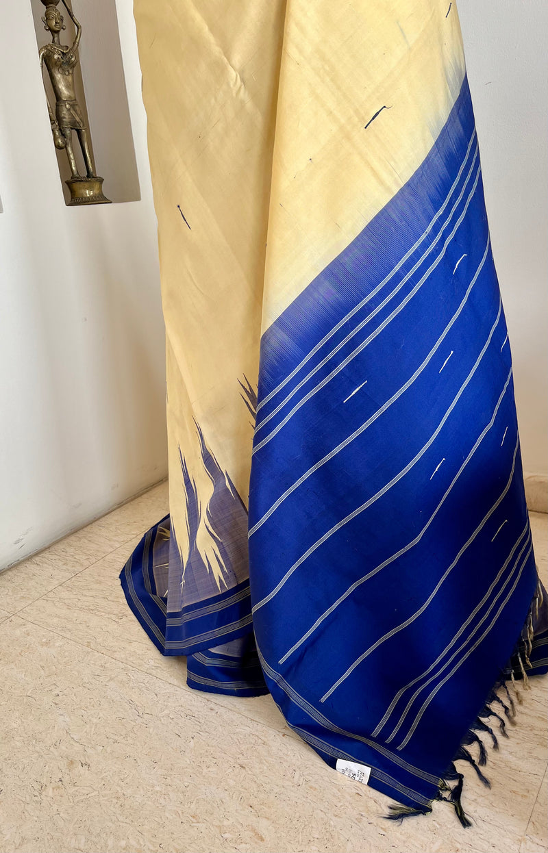 TVESA – CREAM KANJIVARAM WITH NAVY TEMPLE BORDER