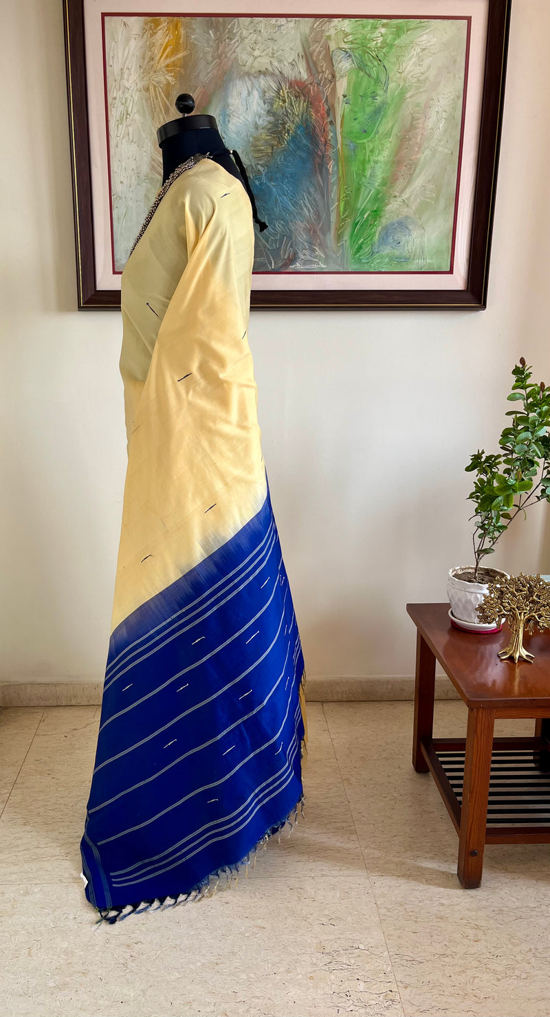 TVESA – CREAM KANJIVARAM WITH NAVY TEMPLE BORDER
