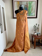 JONMOTI- RUST BROWN ASSAM SILK WITH EXQUISITE ZARI FLORAL MOTIFS