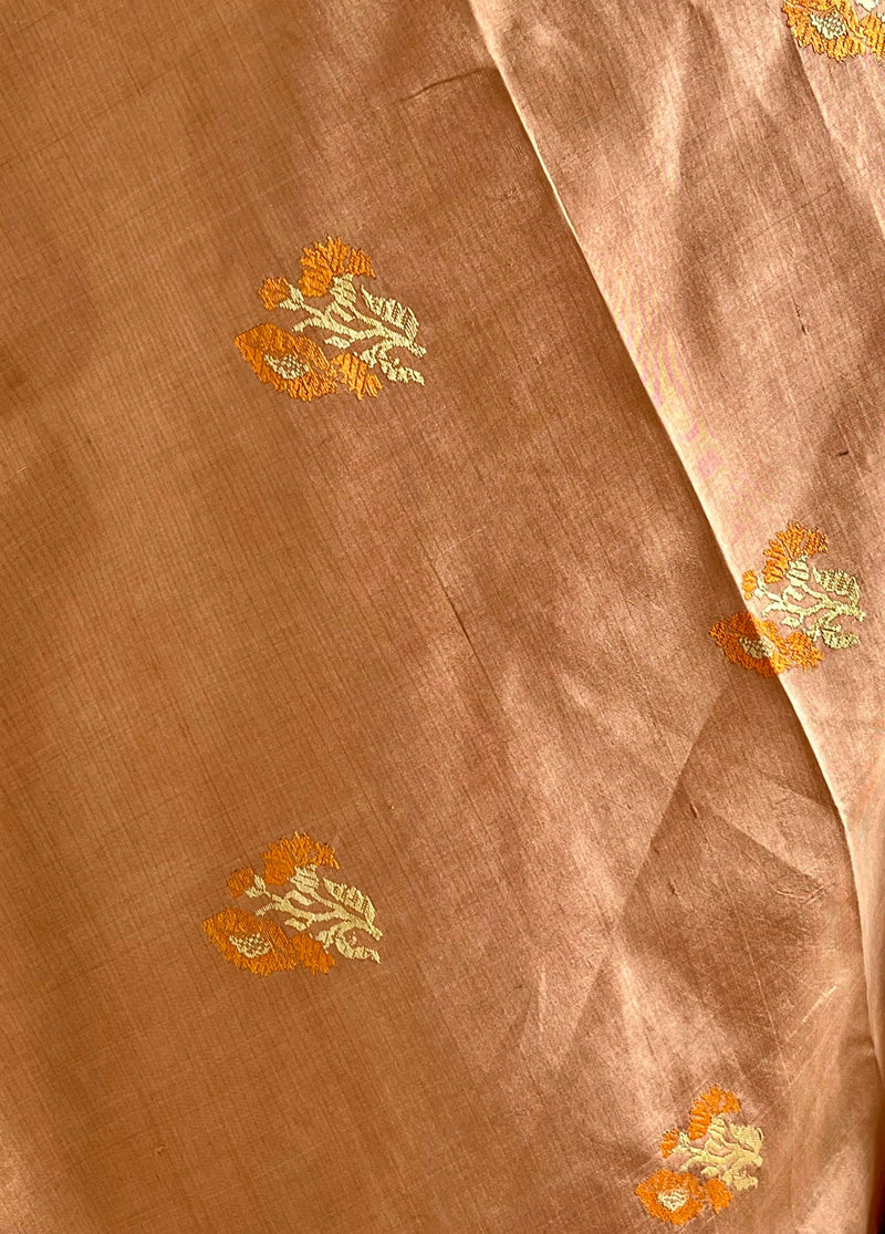 JONMOTI- RUST BROWN ASSAM SILK WITH EXQUISITE ZARI FLORAL MOTIFS