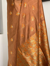 JONMOTI- RUST BROWN ASSAM SILK WITH EXQUISITE ZARI FLORAL MOTIFS