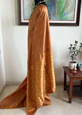 JONMOTI- RUST BROWN ASSAM SILK WITH EXQUISITE ZARI FLORAL MOTIFS