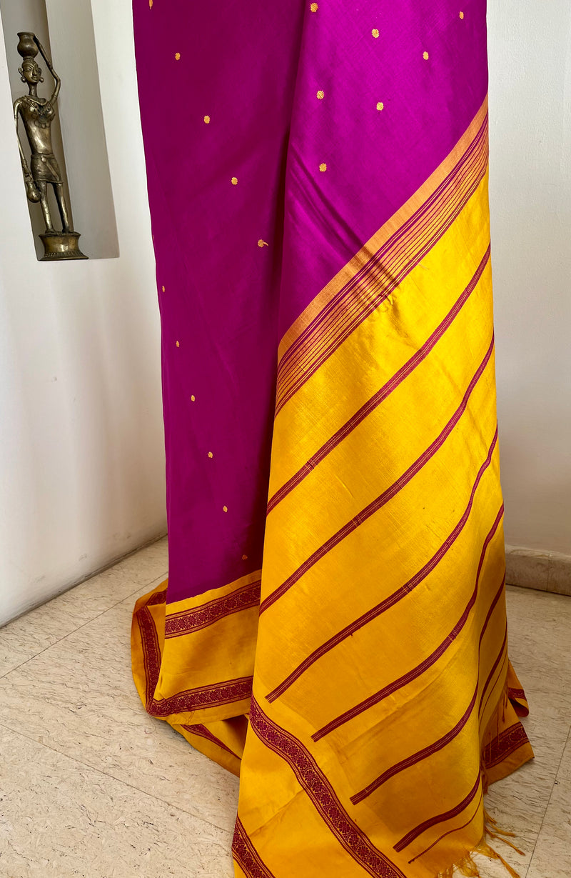 PRABHIKA – MAGENTA KORVAI KANJIVARAM WITH MUSTARD RUDRAKSHA BORDER