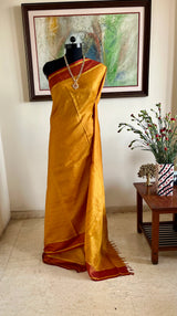 ADYASHREE - MUSTARD KANJIVARAM SILK SAREE WITH ZARI BORDER