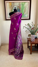 SIMONA - MAGENTA BALUCHARI SARI WITH MYTHOLOGICAL MOTIFS